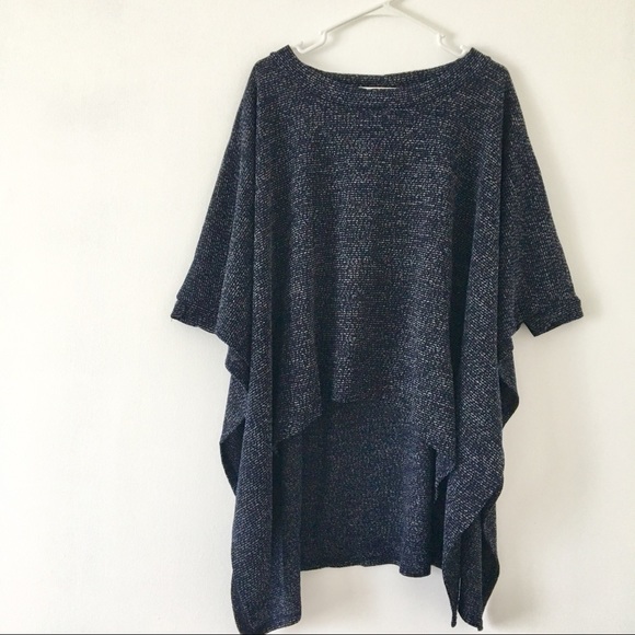 KNITTED DARK BLUE PONCHO CAPE TOP - DARK BLUE - Picture 7 of 8